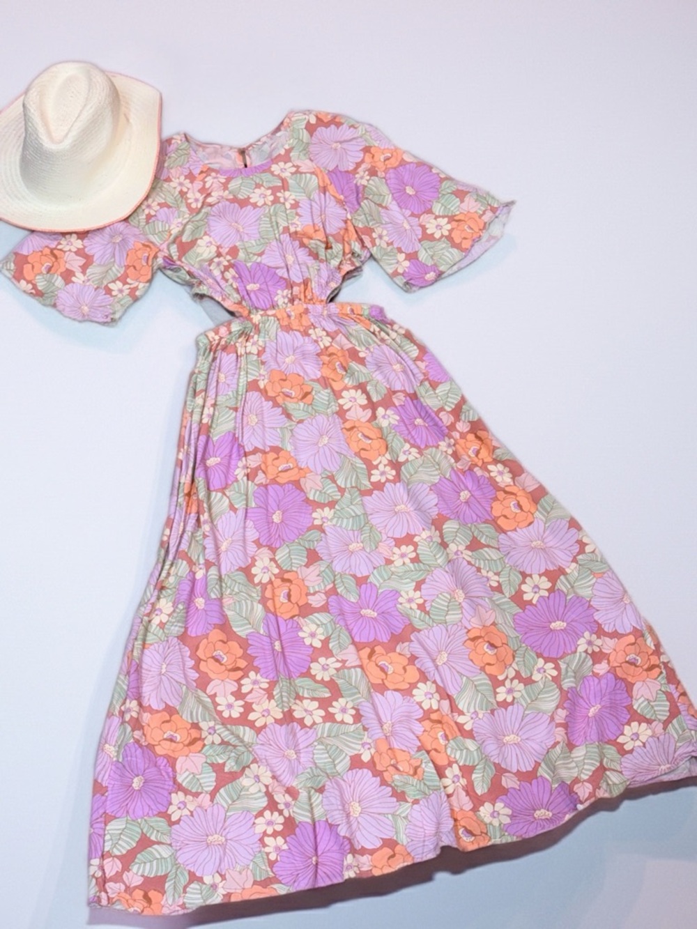 & Other Stories pastel Lavender and Peach Floral Cutout Midi Dress